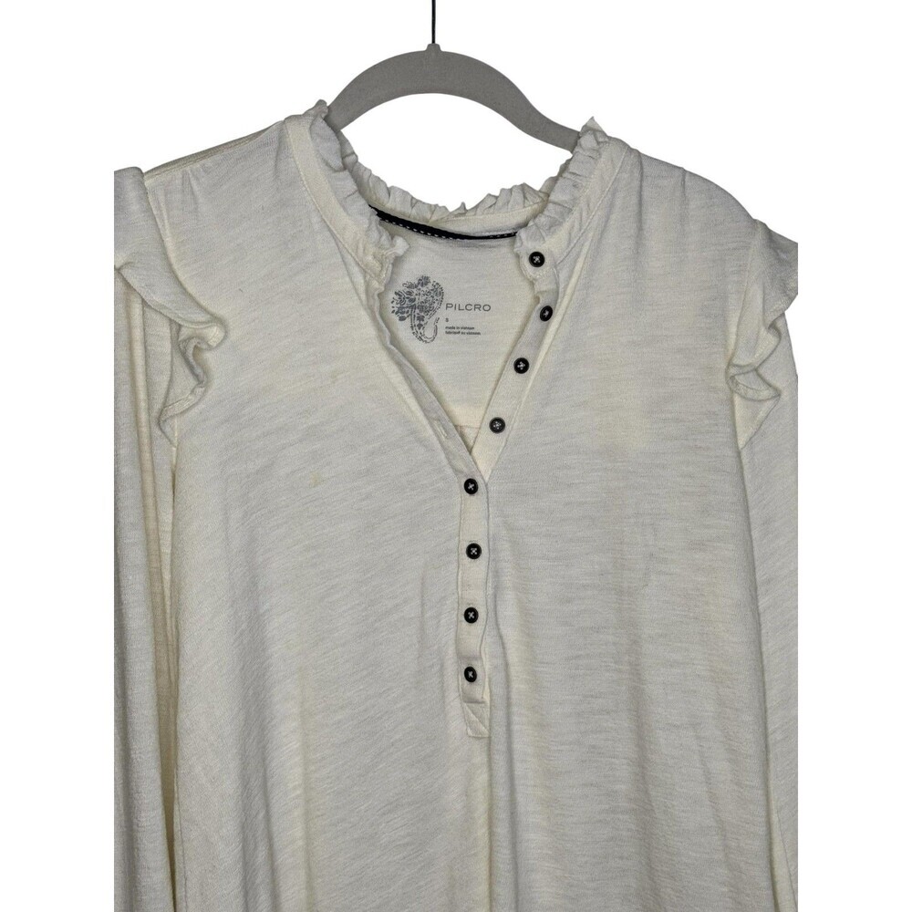 Pilcro Shirt Womens Small White Ruffle Henley Long Sleeve Jersey Tee Top - Picture 4 of 8